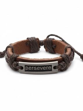 Leather Adjustable Persevere Bracelet‎ Unisex Adult